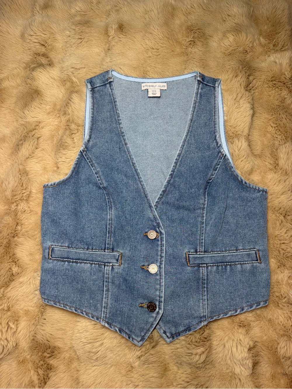 Sincerely Jules Blue Denim Vest with Button Front